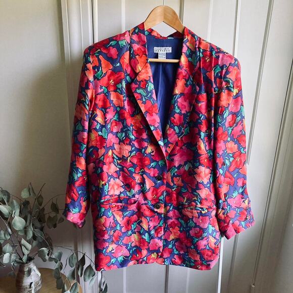 Vintage 90s Silk Floral Oversized Blazer - Picture 1 of 6